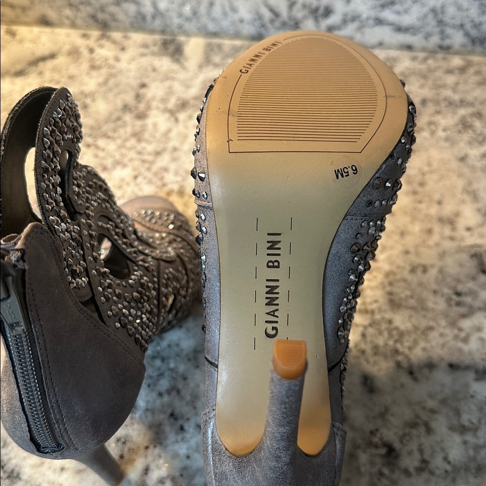 Gianni Bini Merilee silver metallic rhinestone stiletto heel open-toe shooties - Picture 5 of 8